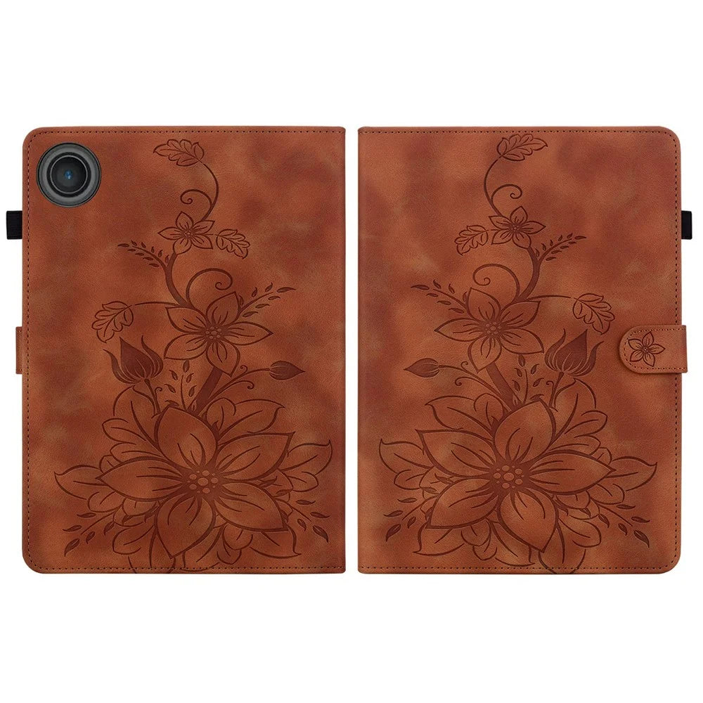 For Lenovo Tab TB311FU Case Lily Flower Imprint Card Slots Leather Tablet Cover - Brown - 7