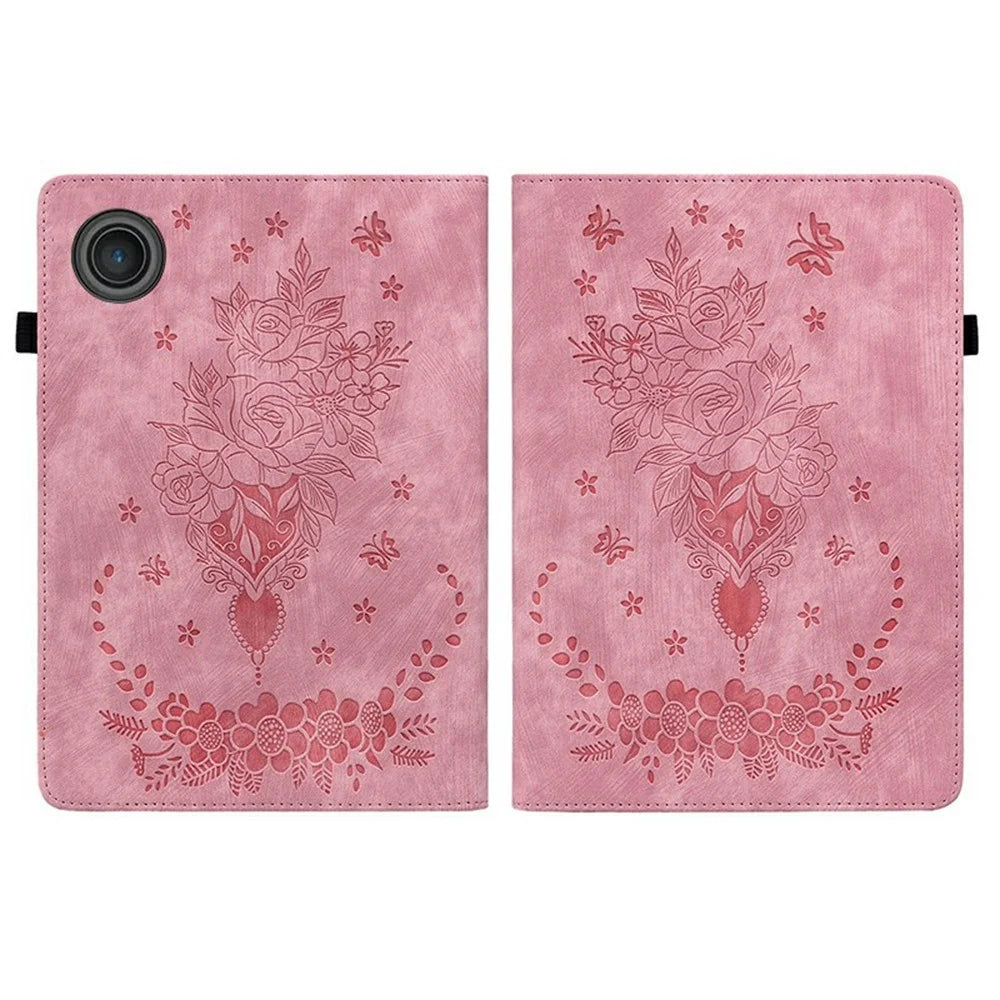 For Lenovo Tab TB311FU Case Card Holder Anti-Scratch Leather Cover Rose Flower Imprint - Pink - 7