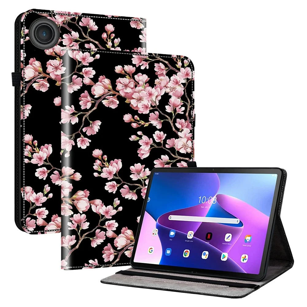 For Lenovo Tab TB311FU Leather Case Pattern Printed Stand Tablet Cover with Card Slots - Plum Blossom - 1