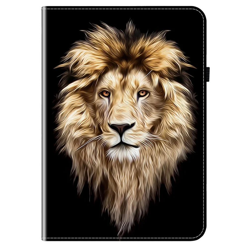 For Samsung Galaxy Tab S10 FE+ Leather Case Pattern Printed Stand Tablet Cover with Card Slots - Lion Head - 5