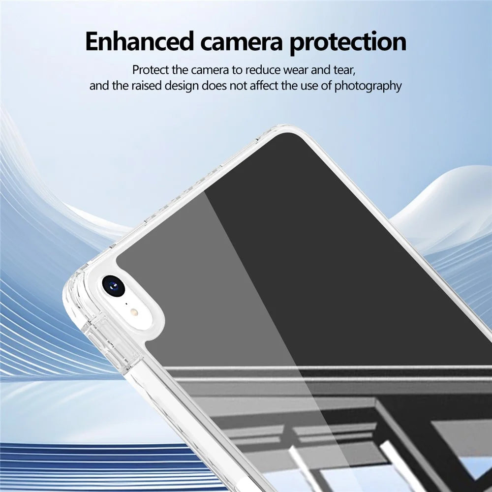 For iPad (2025)  /  10.9 (2022) Case Mirror Acrylic TPU Shockproof Tablet Cover with Pen Slot - White - 3