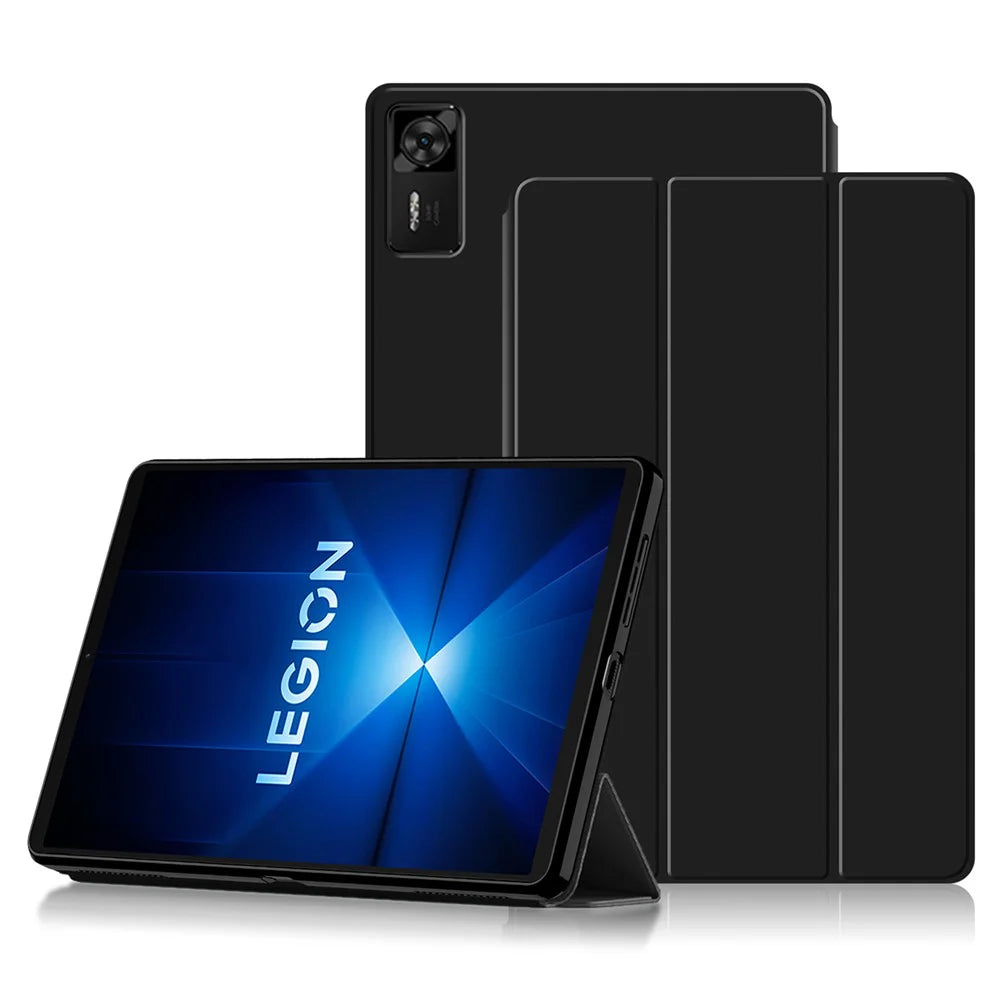 For Lenovo Legion Y700 (2025) Case PU Leather TPU Back Trifold Stand Tablet Cover - Black - 1