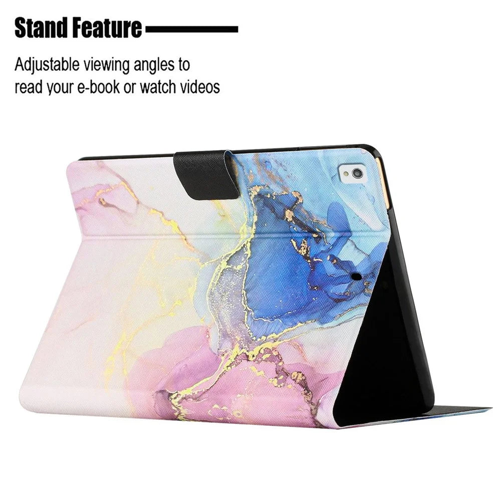 For iPad 10.2 (2021) / (2020) / iPad Air 10.5 inch (2019) Marble Pattern Printing Stand Leather Tablet Case with Card Holder and Auto Wake / Sleep - Pink Blue Marble - 3