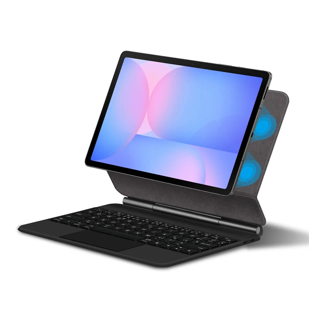 For Samsung Galaxy Tab S10 FE Floating Magnetic Bluetooth-Compatible Keyboard (German) + Leather Tablet Case - Black - 2