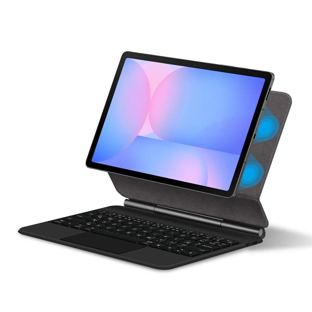 For Samsung Galaxy Tab S10 FE Floating Magnetic Bluetooth-Compatible Keyboard (French) + Leather Tablet Case - Black - 2