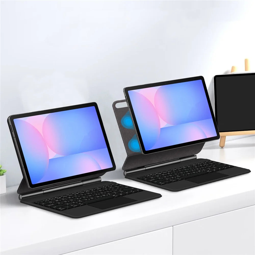 For Samsung Galaxy Tab S10 FE Magnetic Floating Bluetooth-Compatible Keyboard (Japanese) + Leather Tablet Case - Black - 7