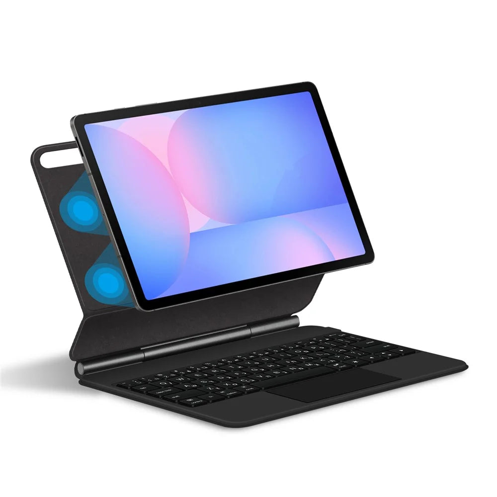 For Samsung Galaxy Tab S10 FE Magnetic Floating Bluetooth-Compatible Keyboard (Hebrew) + Leather Tablet Case - Black - 1