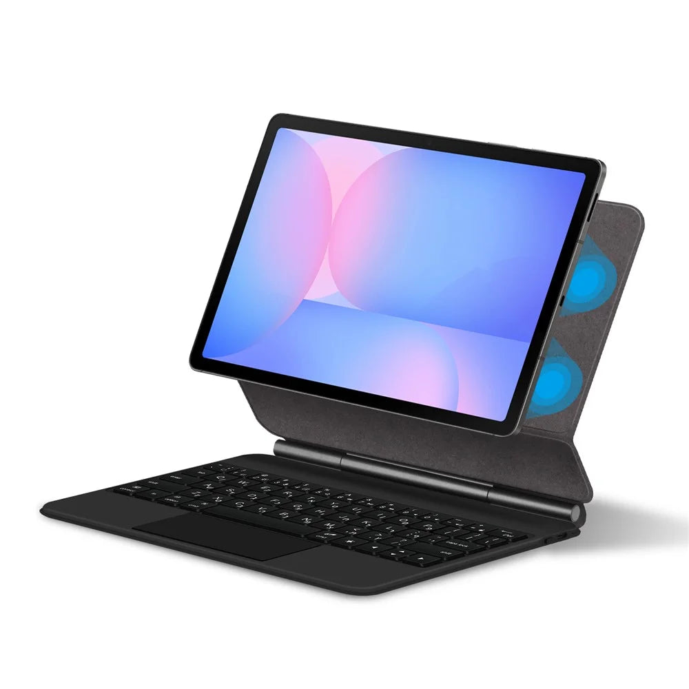 For Samsung Galaxy Tab S10 FE Magnetic Floating Bluetooth-Compatible Keyboard (Hebrew) + Leather Tablet Case - Black - 2
