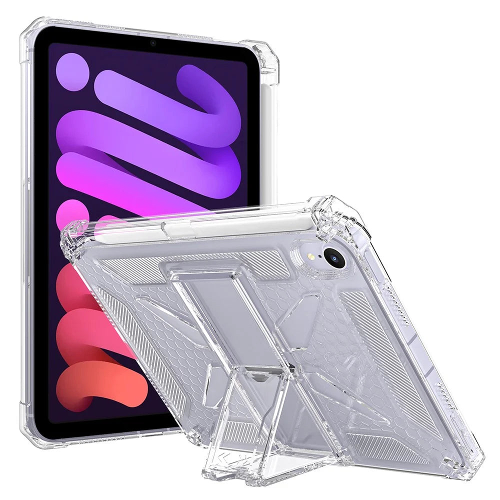 For iPad mini (2024)  /  (2021) Clear Case Kickstand Shockproof TPU + PC Tablet Cover with Pen Slot - 3