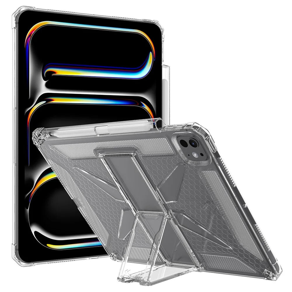 For iPad Pro 13 (2025) / 13 (2024) Clear Case Kickstand Shockproof TPU + PC Tablet Cover with Pen Slot - 1