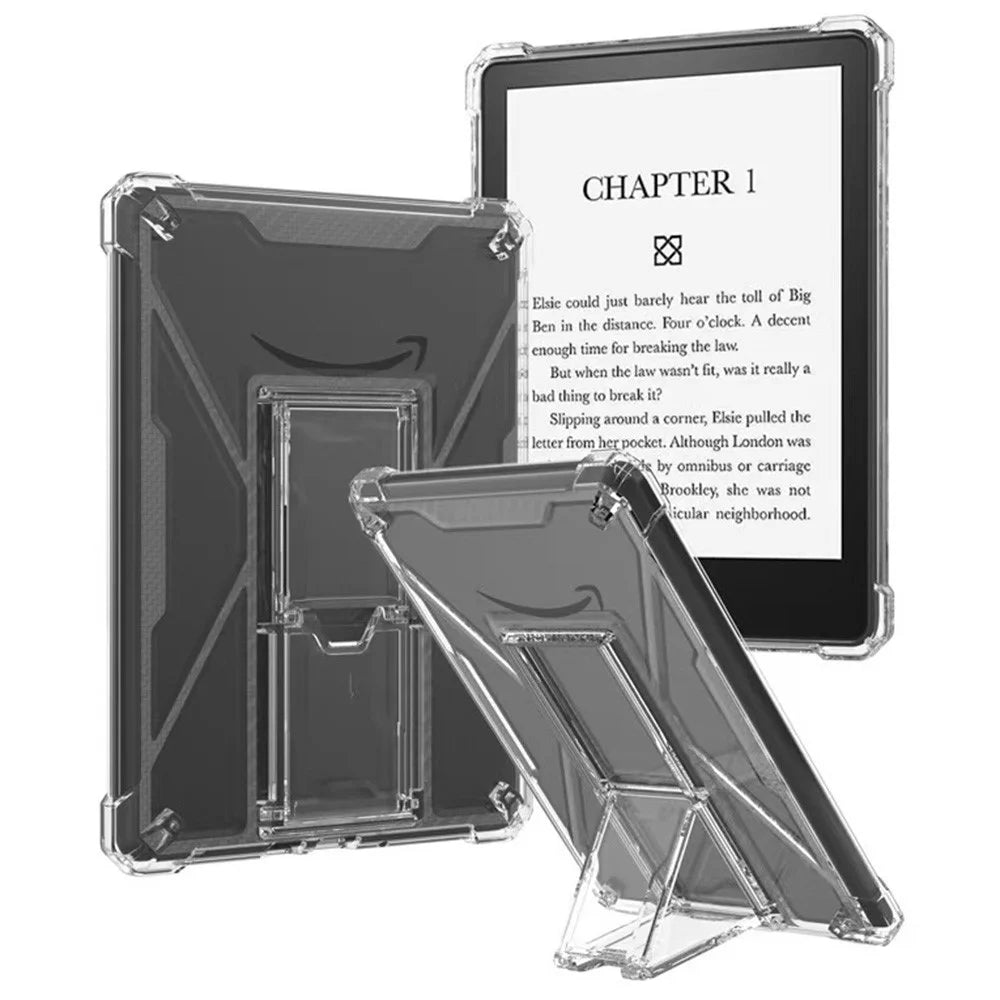 For Amazon Kindle Paperwhite 5 (2021) Clear Case Kickstand Shockproof TPU + PC Tablet Cover with Pen Slot - 1