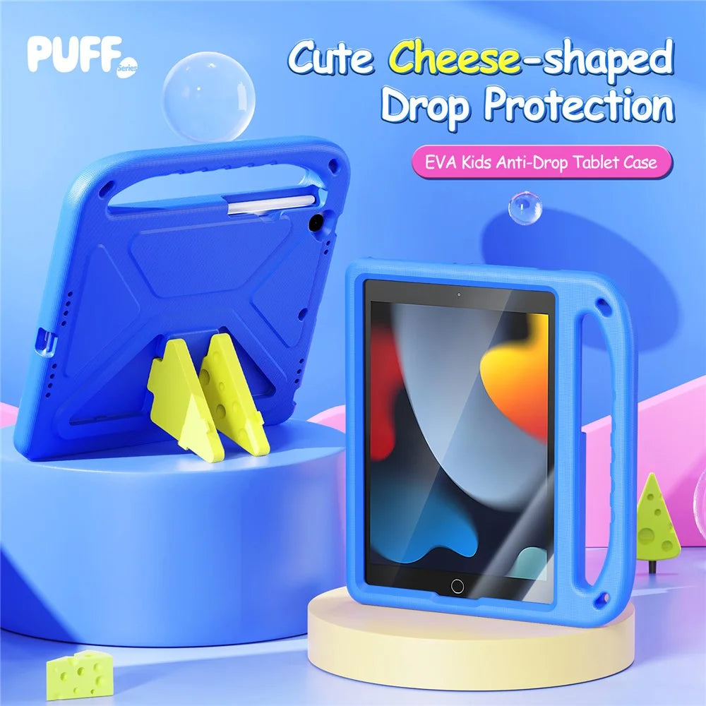 DUX DUCIS For iPad 10.2 (2020) / iPad 10.2 (2019) / iPad 10.2 (2021) Tablet Case with Kickstand  Puff Series EVA Kids Shockproof Cover - Blue - 3