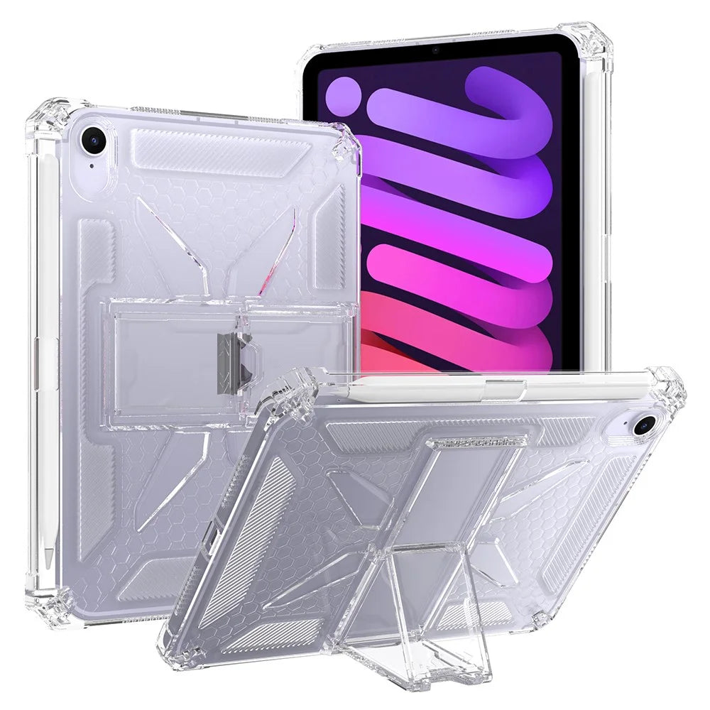 Clear Case For iPad Air 11 (2026) / (2025) / (2024)  /  Air (2022)  /  (2020)  /  Pro 11-inch (2018) Kickstand Shockproof TPU + PC Tablet Cover with Pen Slot - 1
