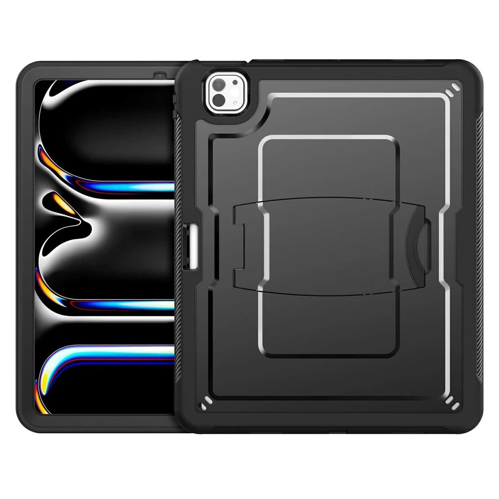 For iPad Pro 13 (2025) / 13 (2024) Case Hidden Zinc Alloy Kickstand PC + TPE Tablet Cover with Shoulder Strap - Black - 2
