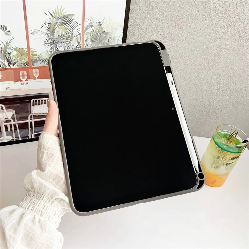 For iPad 10.9 (2022) Case Solid Color TPU Tablet Cover with Pencil Holder - Grey - 2