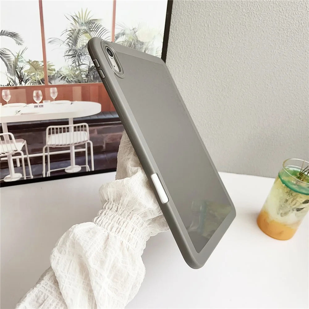 For iPad 10.9 (2022) Case Solid Color TPU Tablet Cover with Pencil Holder - Grey - 4