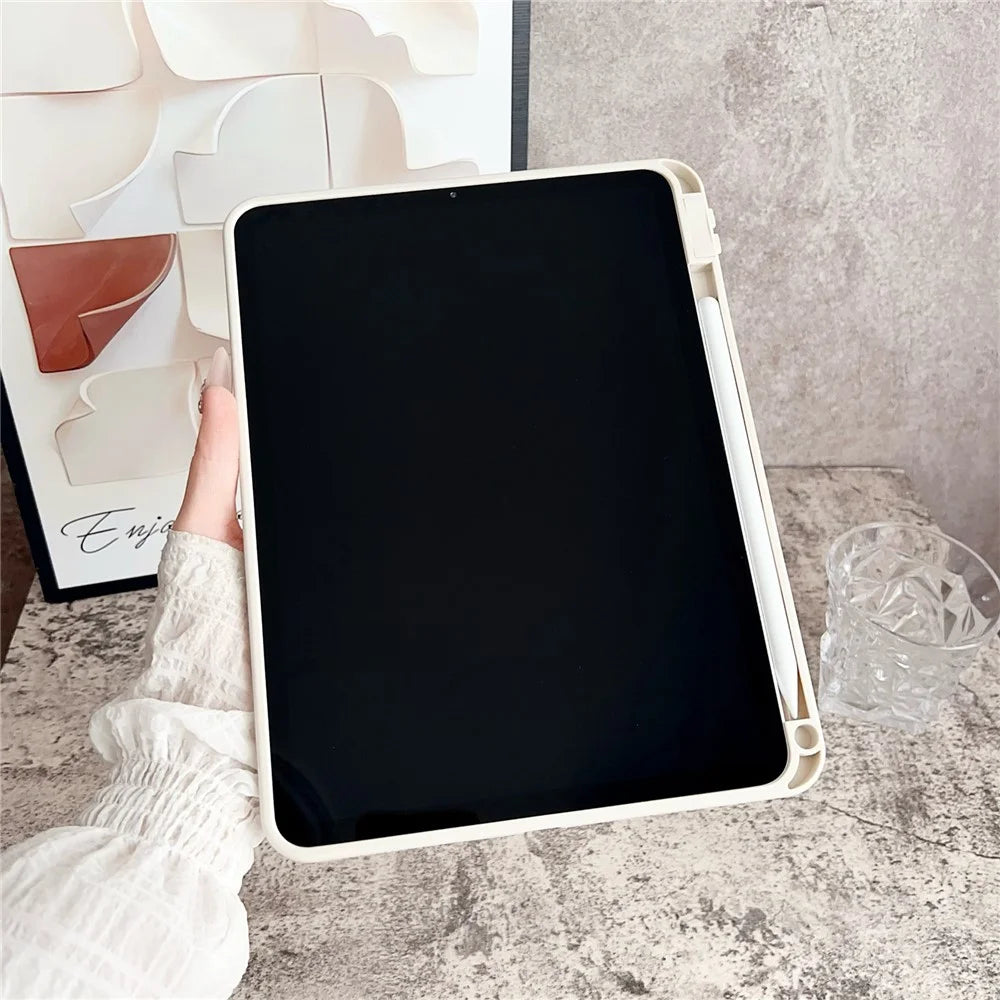 Tablet Case For iPad Pro 11 (2022) / (2021) / (2020) , Solid Color TPU Cover with Pencil Holder - Purple - 2