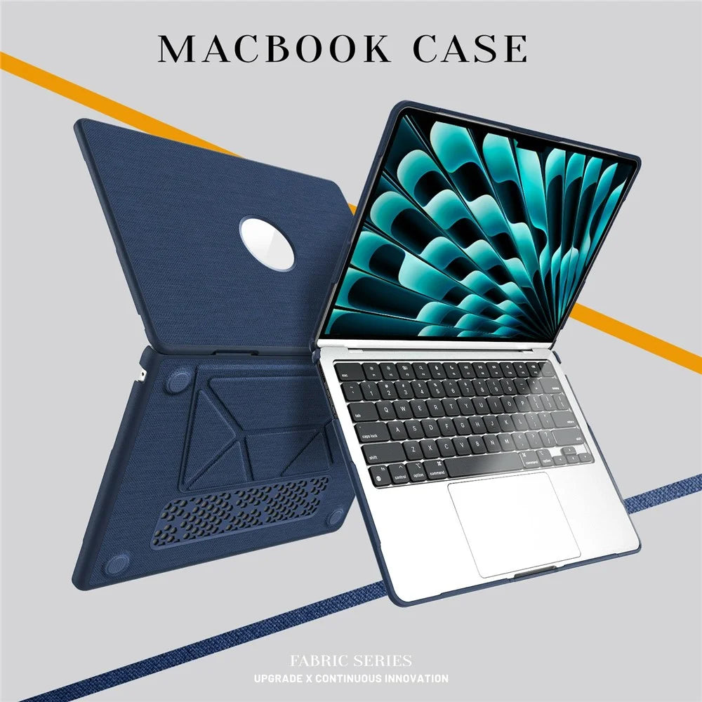 Laptop Case for MacBook Air 13 inch (2026) A3449 / (2025) A3240 / (2024) A3113 / (2022) A2681 PC TPU Cloth Shockproof Cover with Logo View / Kickstand - Navy Blue - 4