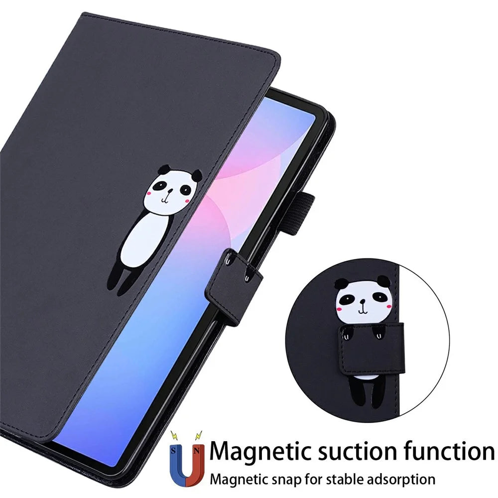 For Samsung Galaxy Tab S10 FE+ Case Tablet Stand Leather Cover Card Slots Animal Pattern - Black - 4