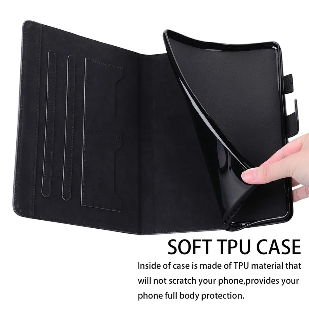 For Samsung Galaxy Tab S10 FE+ Case Tablet Stand Leather Cover Card Slots Animal Pattern - Black - 5