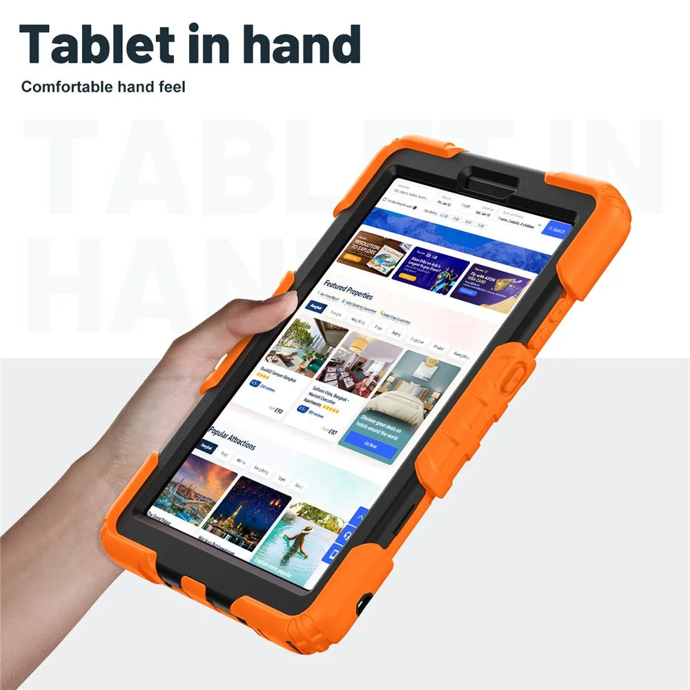 For Lenovo Tab K9 TB305FU Case with Shoulder Strap Kickstand PC + Silicone Shockproof Tablet Cover - Orange - 4