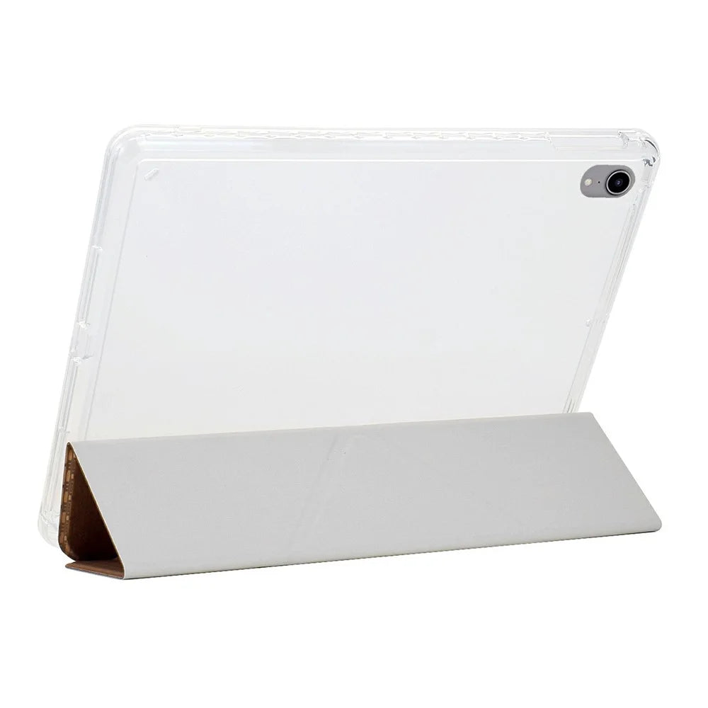 For iPad mini (2024) / (2021) Case Y-Fold Stand Pyramid-Patterned Leather + Clear Acrylic Tablet Cover with Pencil Holder - Gold - 6