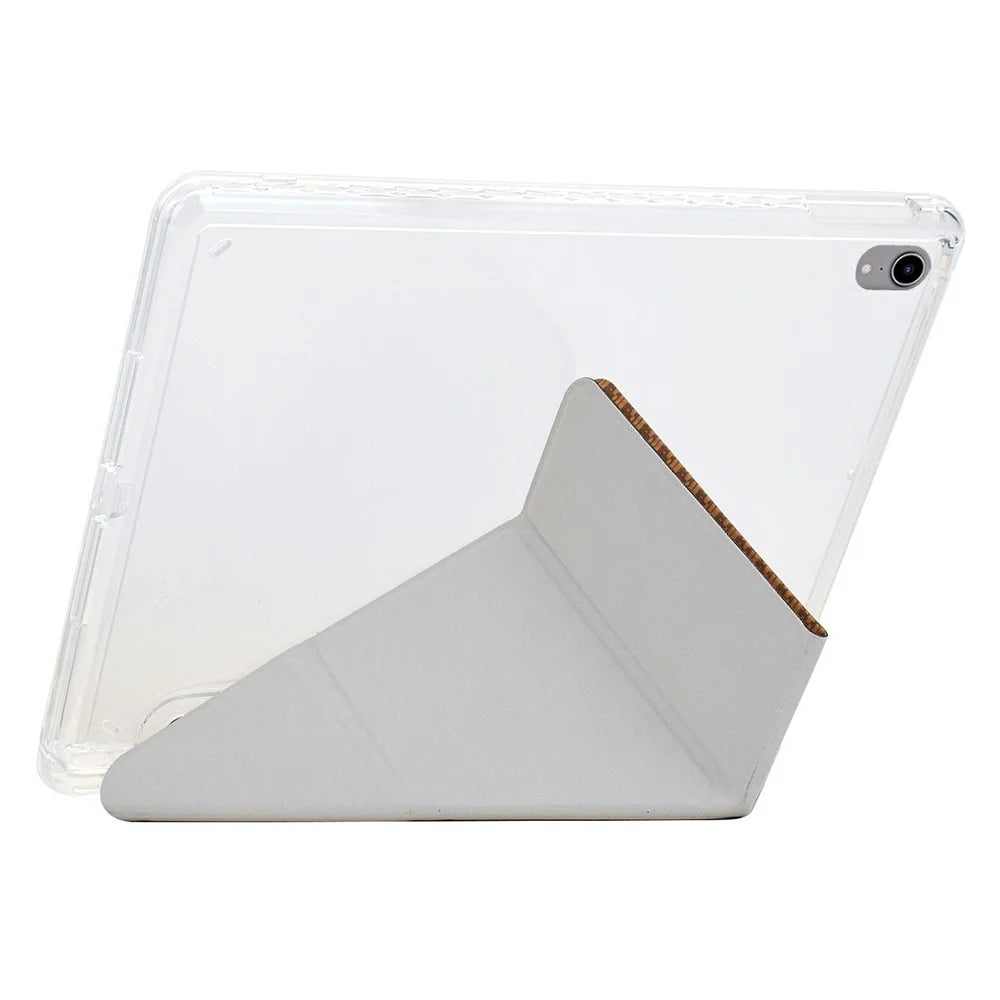 Tablet Case For iPad 9.7-inch (2018) / (2017) / Air 2 / Air (2013) , Y-Fold Stand Pyramid-Patterned Leather + Clear Acrylic Cover - Gold - 4