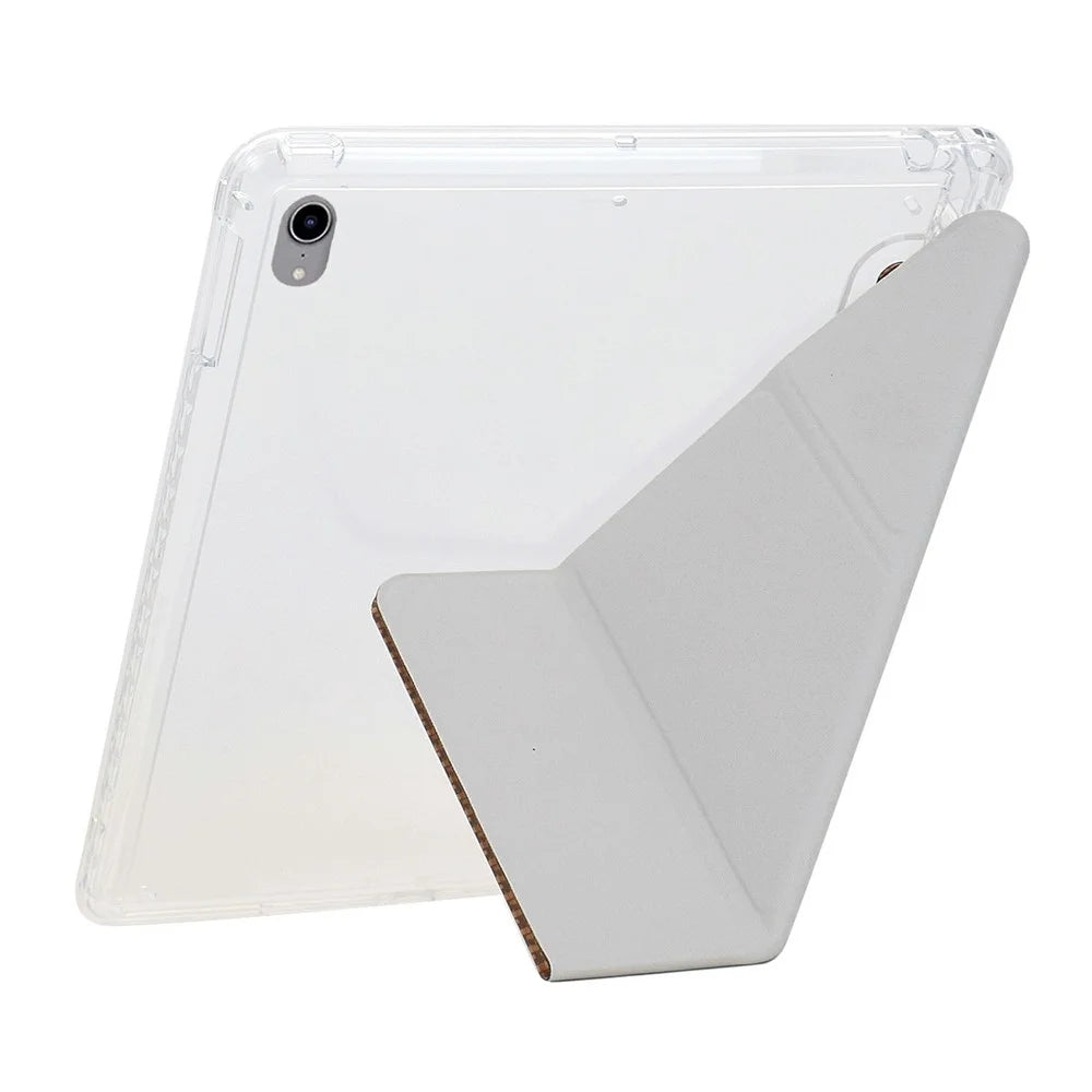 For Samsung Galaxy Tab A9+ Case Y-Fold Stand Pyramid-Patterned Leather + Clear Acrylic Tablet Cover with Pencil Holder - Gold - 5