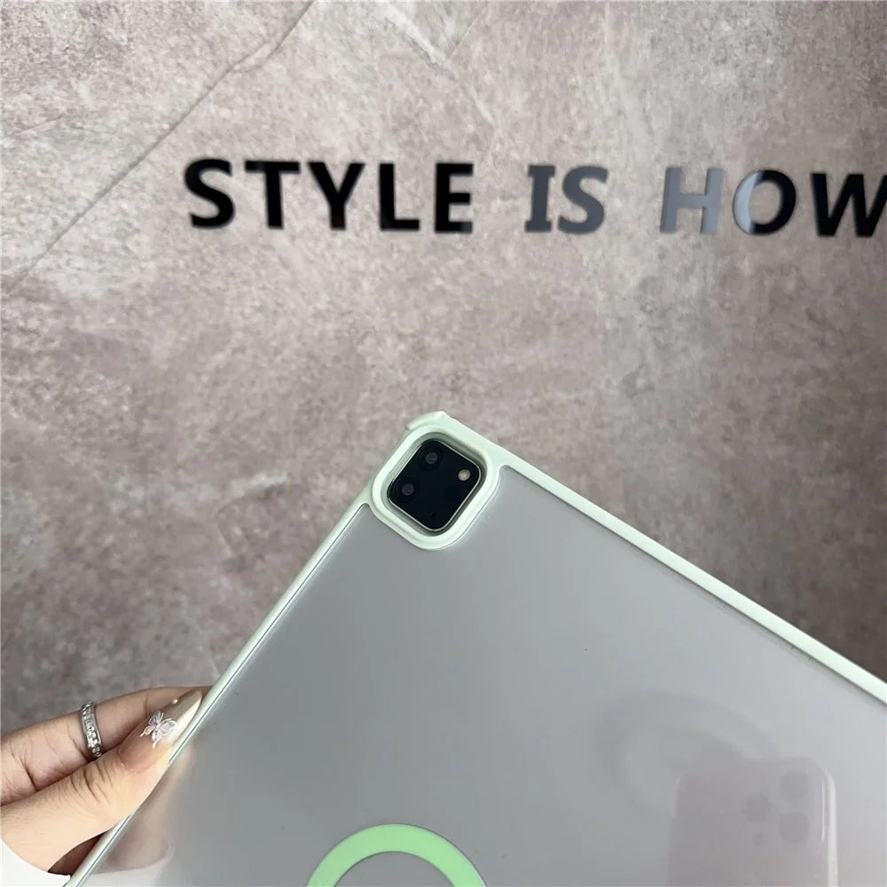 For iPad Air 11 (2026) / (2025) / (2024) Magnetic Case Frameless TPU Acrylic Clear Tablet Cover - Light Green - 2