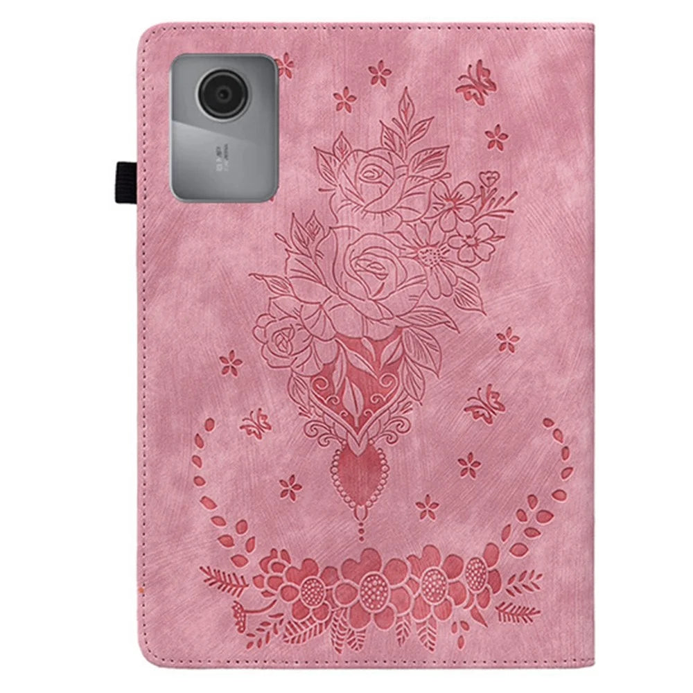 For Lenovo Tab K11 Gen 2 / Idea Tab / Xiaoxin Pad 11 2025 Case Card Holder Anti-Scratch Leather Cover Rose Flower Imprint - Pink - 5