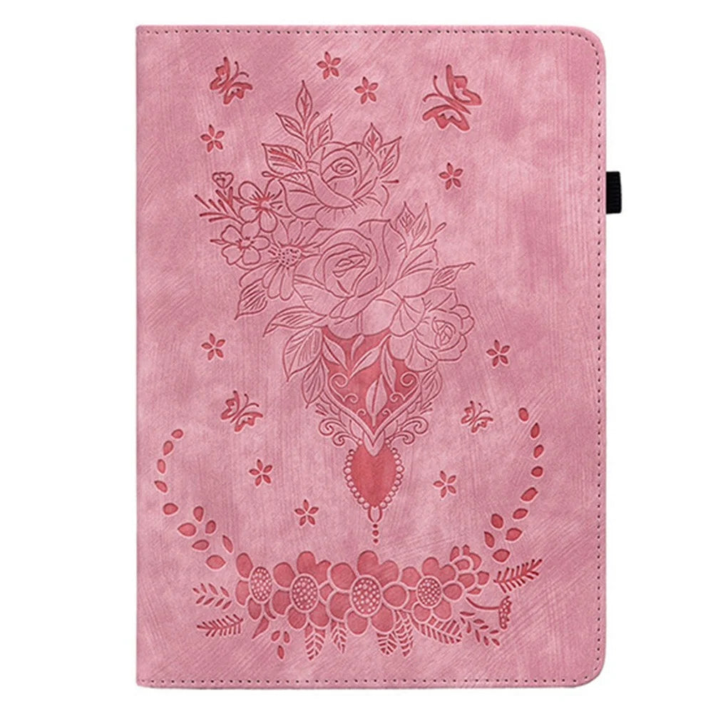 For Lenovo Tab K11 Gen 2 / Idea Tab / Xiaoxin Pad 11 2025 Case Card Holder Anti-Scratch Leather Cover Rose Flower Imprint - Pink - 6