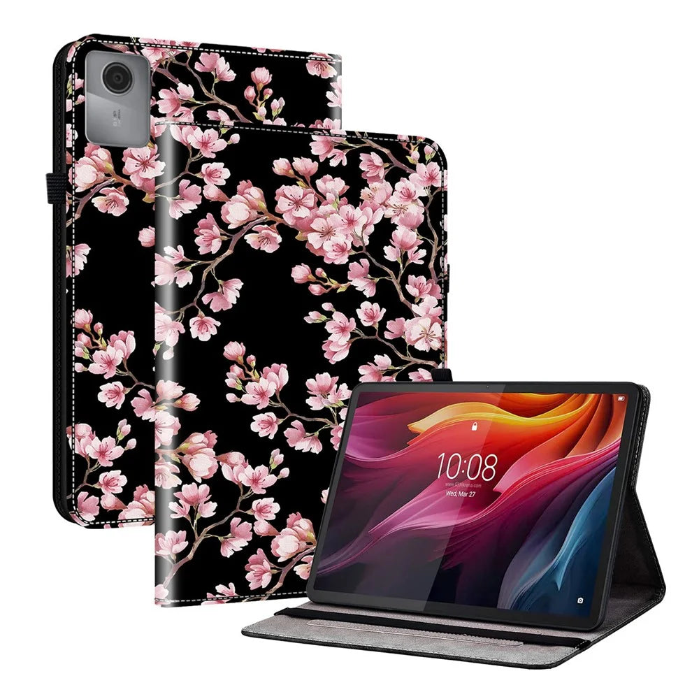 For Lenovo Tab K11 Gen 2 / Idea Tab / Xiaoxin Pad 11 2025 Leather Case Pattern Printed Stand Tablet Cover with Card Slots - Plum Blossom - 1