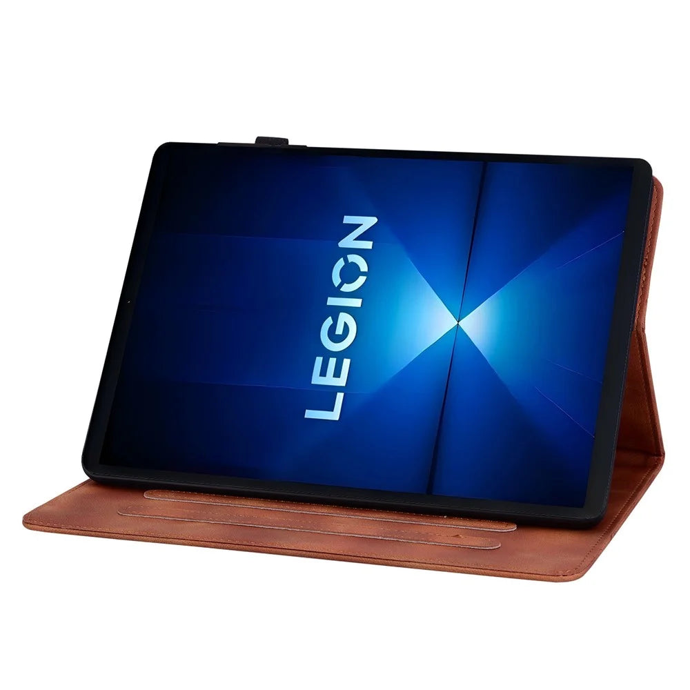 For Lenovo Legion Y700 Gen 4 Case Lily Flower Imprint Card Slots Leather Tablet Cover - Brown - 2