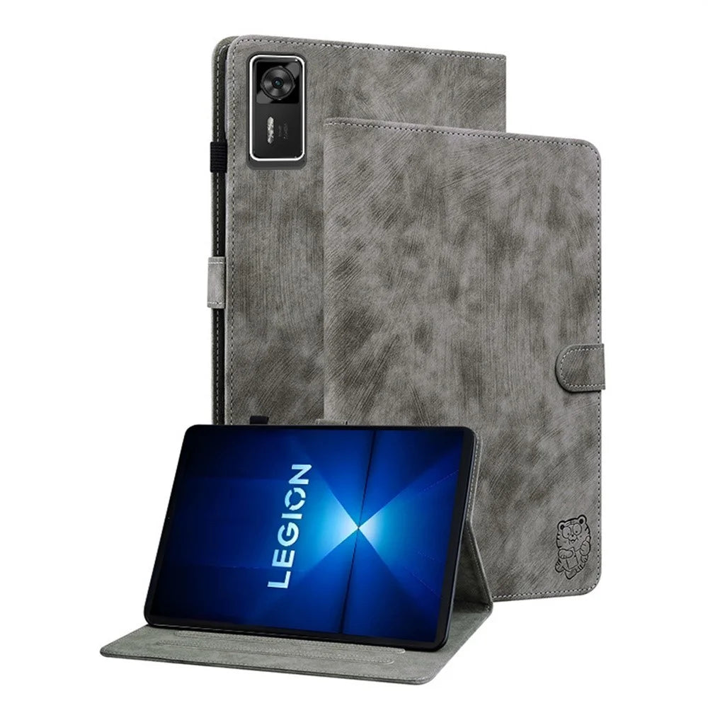For Lenovo Legion Y700 Gen 4 Case Tiger Imprint Anti-Scratch PU Leather Tablet Cover - Grey - 1