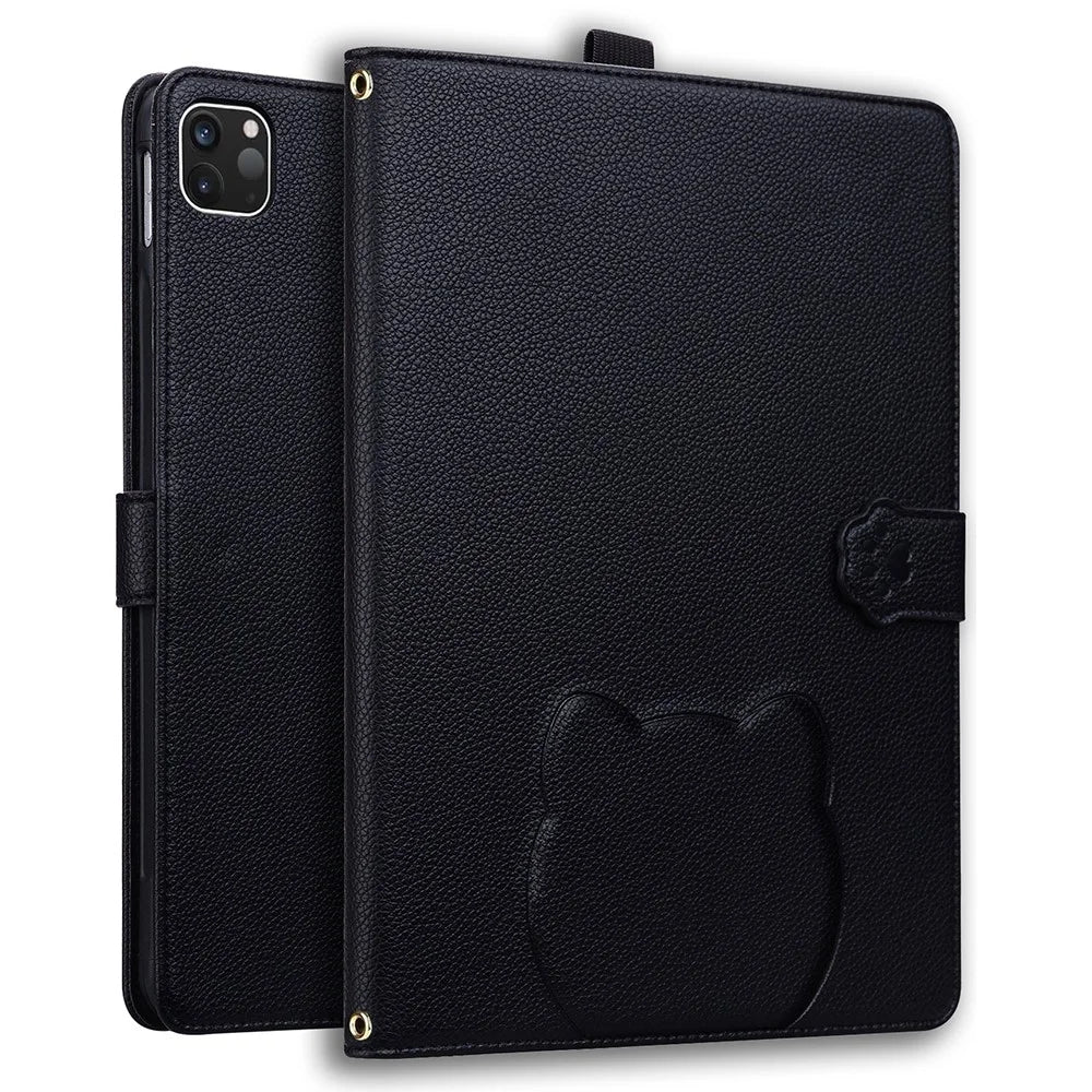For iPad Pro 13 (2025) / 13 (2024) Case 3D Effect Cat Pattern Leather Stand Tablet Cover with Wallet, Stylus Holder - Black - 1