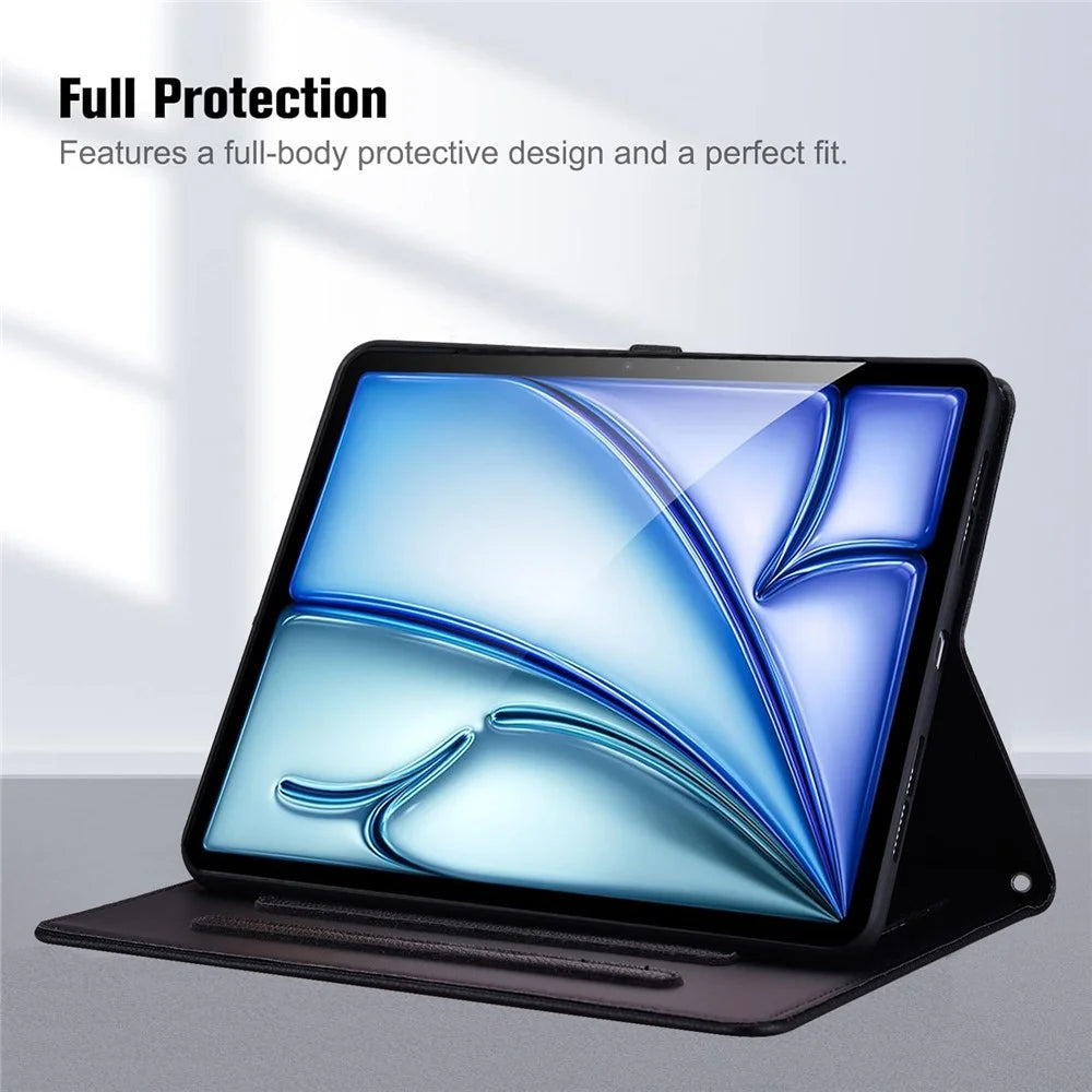 Wallet Case for iPad Air 13 (2026) / (2025) / (2024) / iPad Pro 12.9 (2021) / (2020) 3D Effect Cat Pattern Leather Stand Tablet Cover - Black - 2