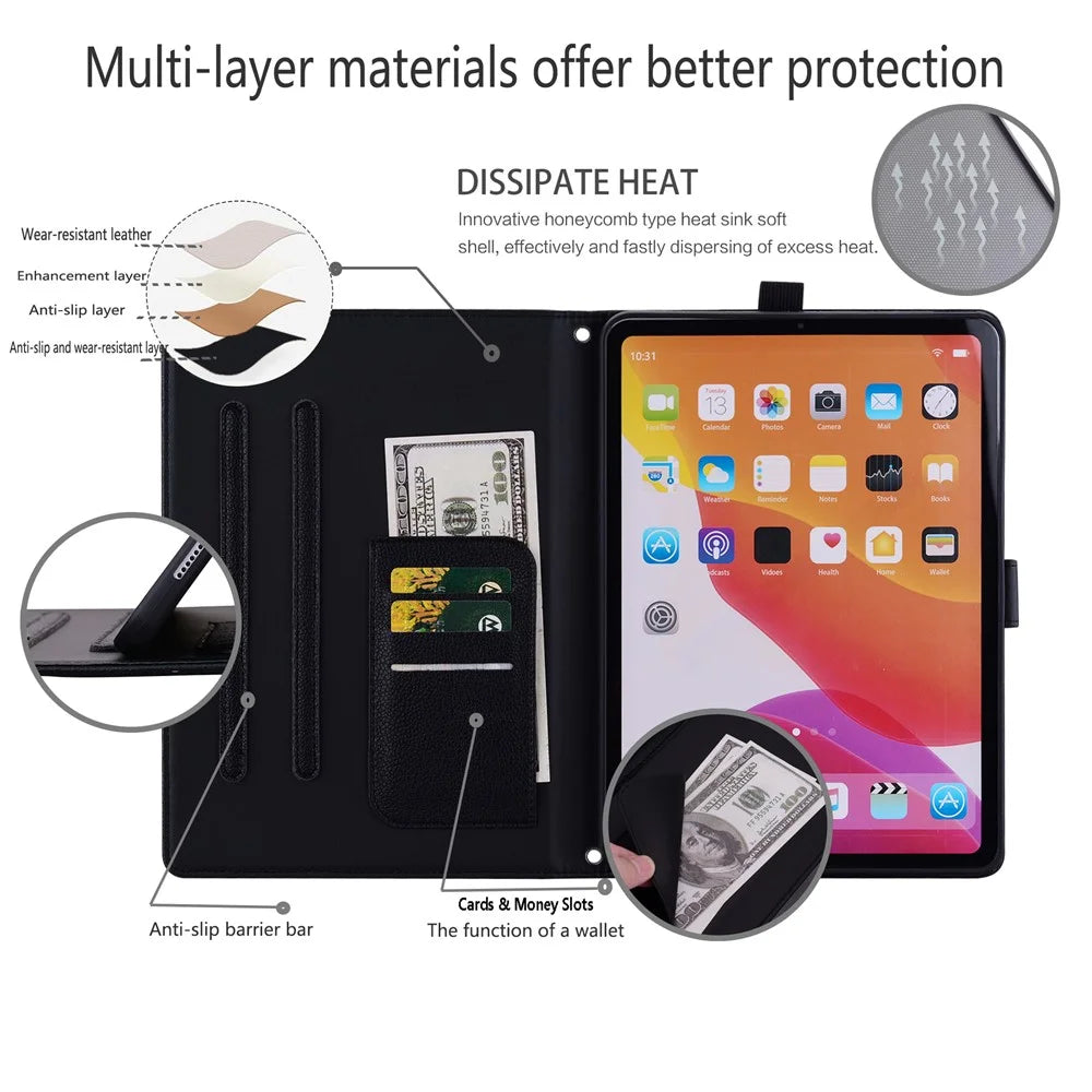 Wallet Case for iPad Air 13 (2026) / (2025) / (2024) / iPad Pro 12.9 (2021) / (2020) 3D Effect Cat Pattern Leather Stand Tablet Cover - Black - 4