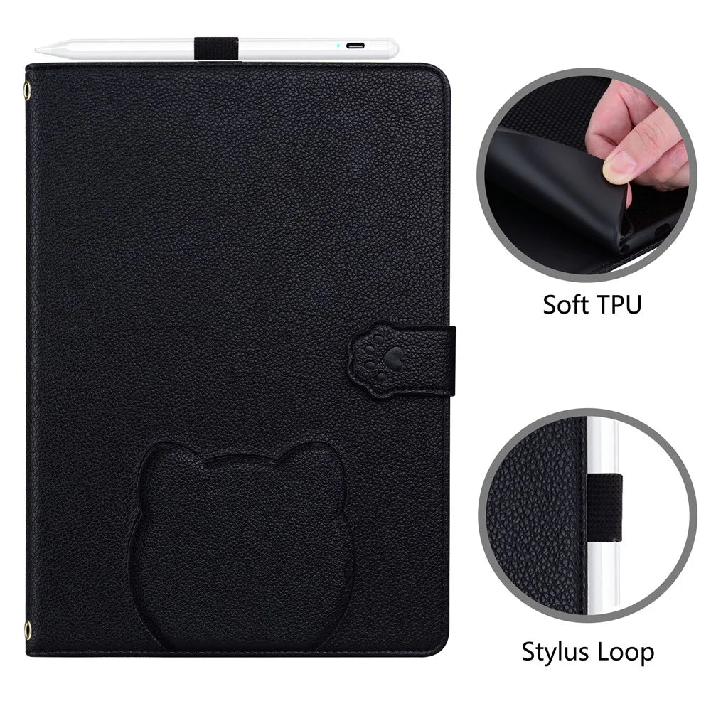 For Lenovo Tab P12 Case 3D Effect Cat Pattern Leather Stand Tablet Cover with Wallet, Stylus Holder - Black - 5