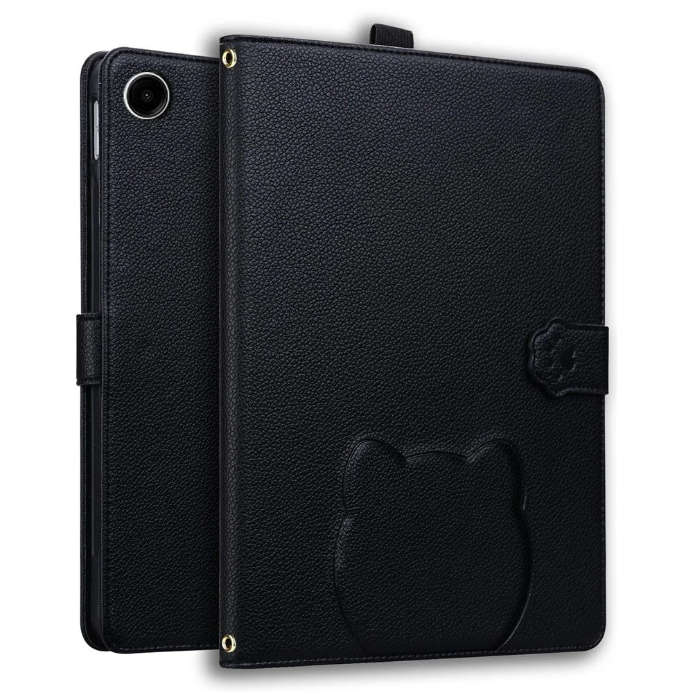 Wallet Case for Samsung Galaxy Tab A9 Leather Stand Tablet Cover with Stylus Holder, 3D Effect Cat Pattern - Black - 1