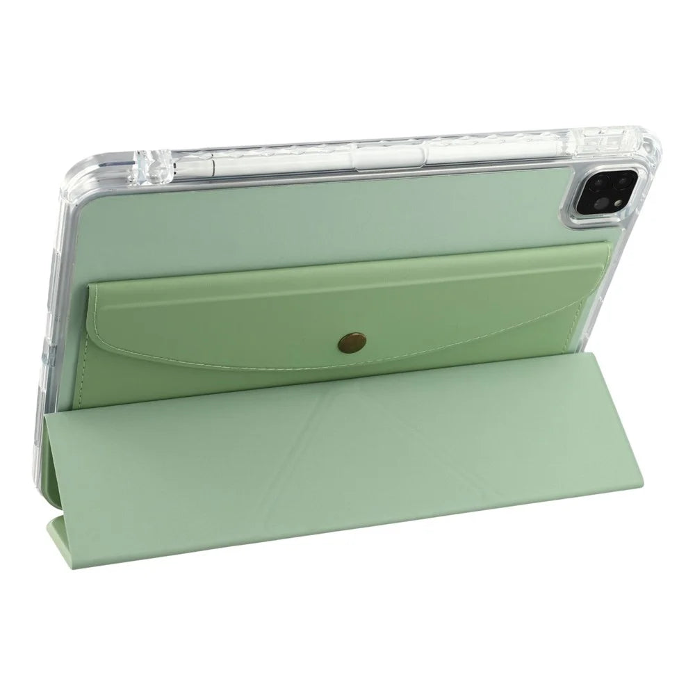 For iPad Pro 13 (2025) / 13 (2024) Case Origami Stand Wallet PU Leather Smart Tablet Cover with Pencil Slot - Green - 2