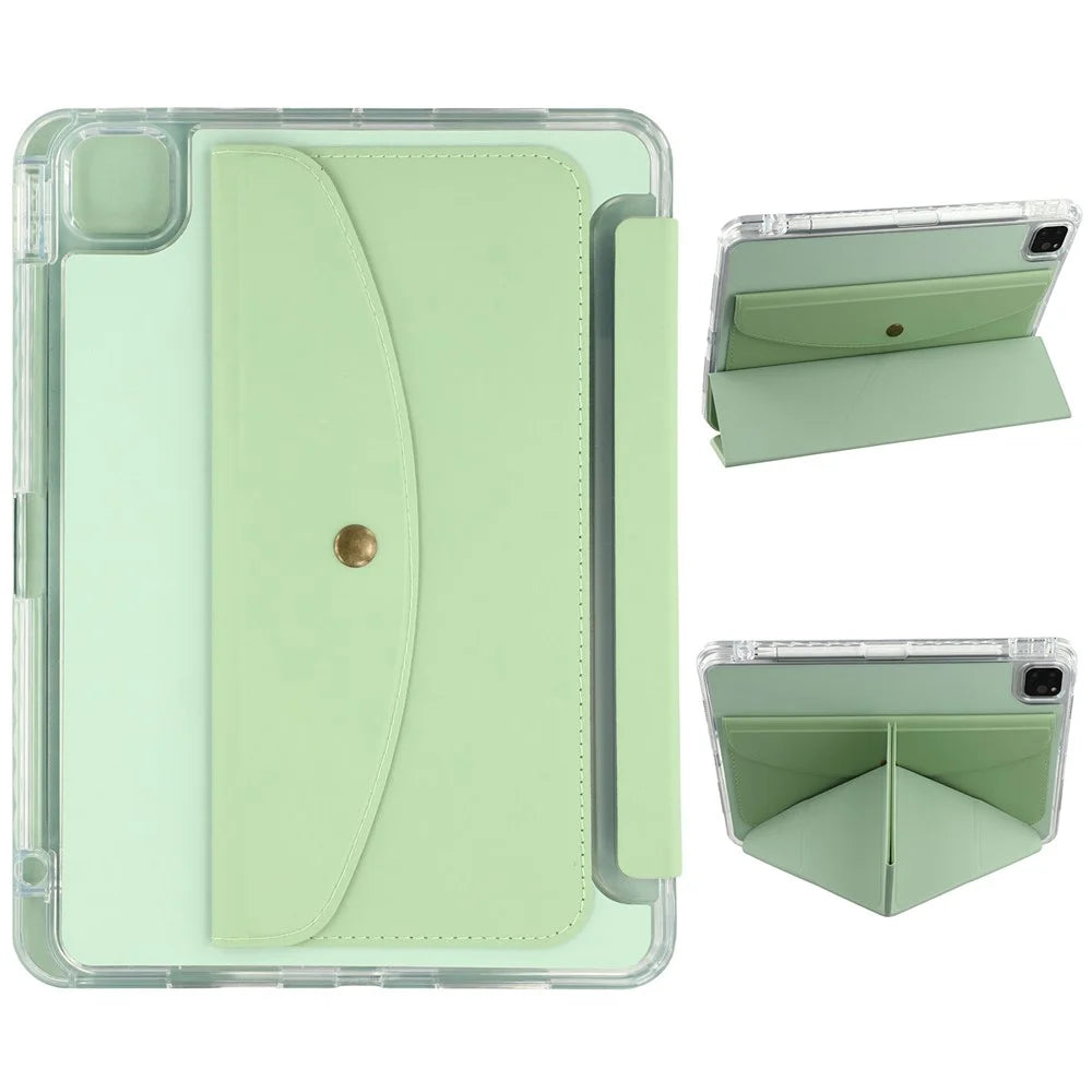 Smart Tablet Case For iPad Pro 12.9 (2022) / (2021) / (2020) Origami Stand Wallet PU Leather Cover with Pencil Slot - Green - 1