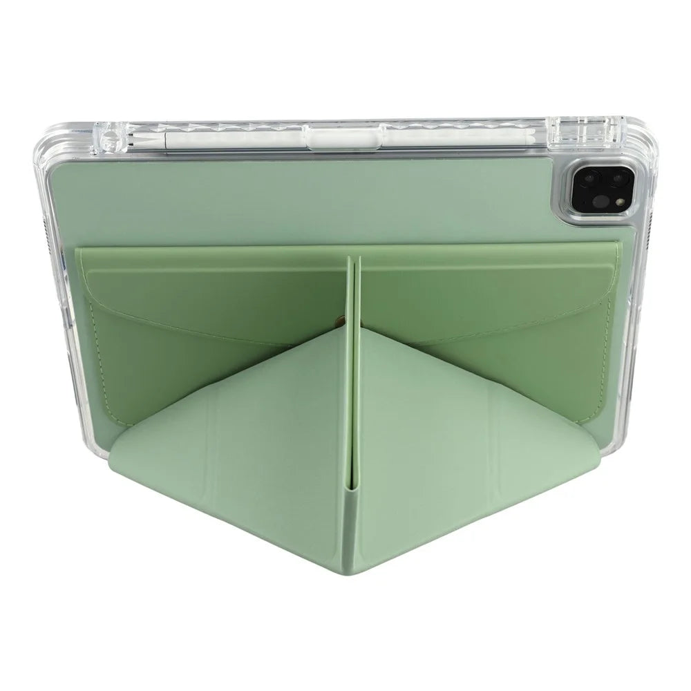 Smart Tablet Case For iPad Pro 12.9 (2022) / (2021) / (2020) Origami Stand Wallet PU Leather Cover with Pencil Slot - Green - 3