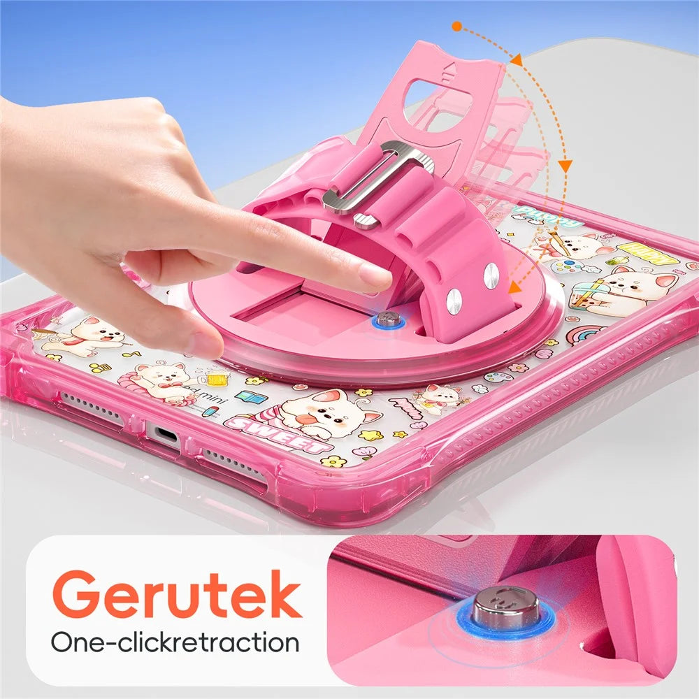 For iPad mini (2024) / (2021) Case Kickstand Hand Strap Imprint PC TPU Acrylic Cover with Shoulder Strap - Pink - 3