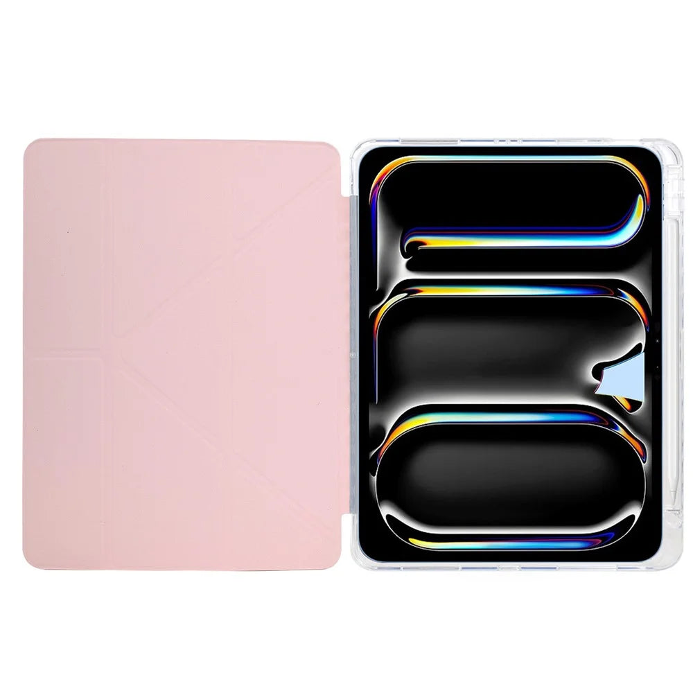 For iPad Pro 13 (2025) / 13 (2024) Case Y-Fold Stand Glitter Leather TPU Acrylic Clear Tablet Cover - Rose Gold - 2