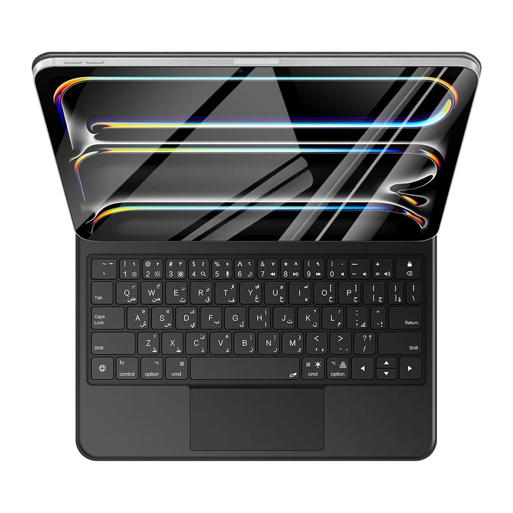 For iPad Pro 13 (2025) / 13 (2024) Smart Pogo Pin Direct Connection Keyboard (Arabic Layout) + Leather Tablet Case - Black - 3