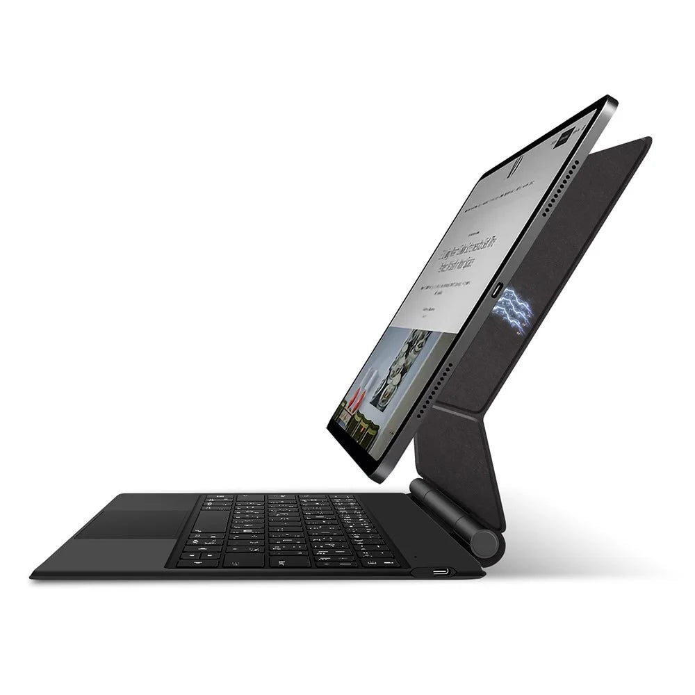 For iPad Pro 13 (2025) / 13 (2024) Smart Pogo Pin Direct Connection Keyboard (Arabic Layout) + Leather Tablet Case - Black - 4