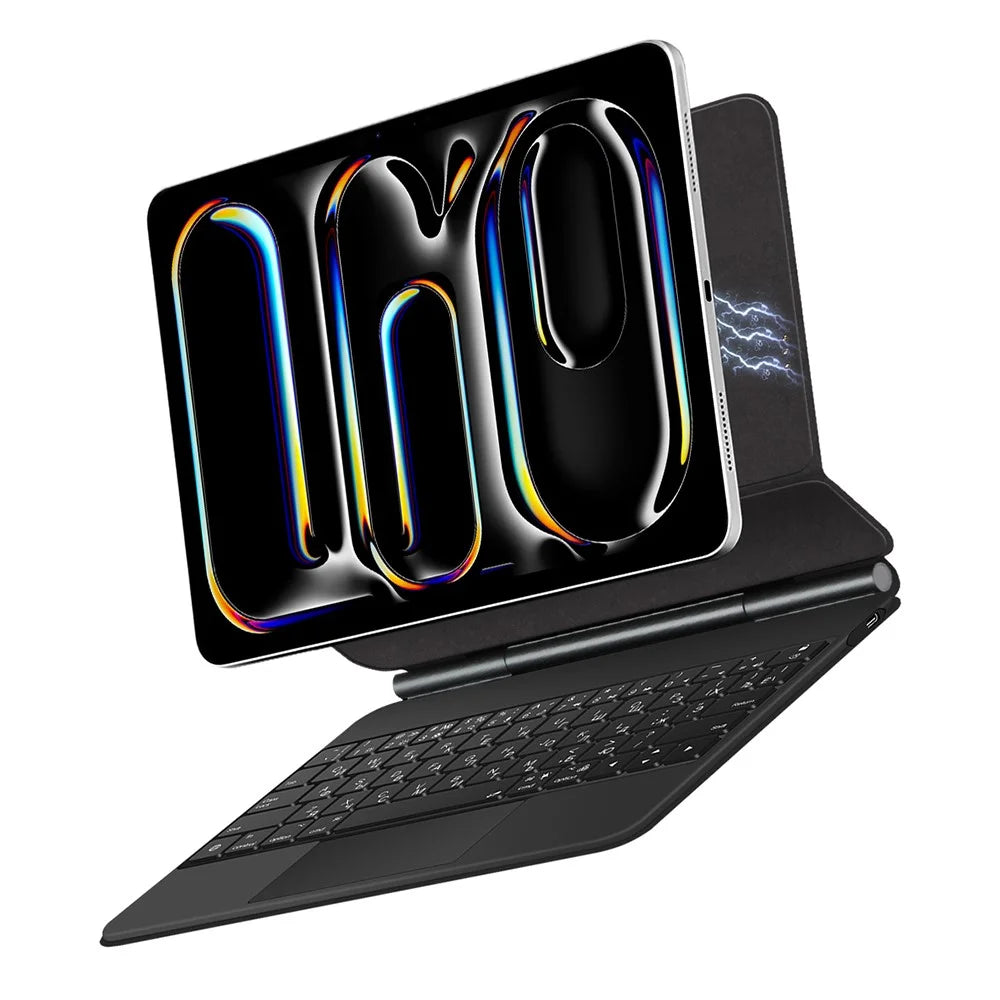 For iPad Pro 13 (2025) / 13 (2024) Smart Pogo Pin Direct Connection Keyboard (Russian Layout) + Leather Tablet Case - Black - 5