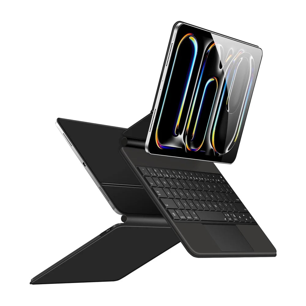 For iPad Pro 13 (2025) / 13 (2024) Smart Pogo Pin Direct Connection Keyboard + Leather Tablet Case - Black - 4