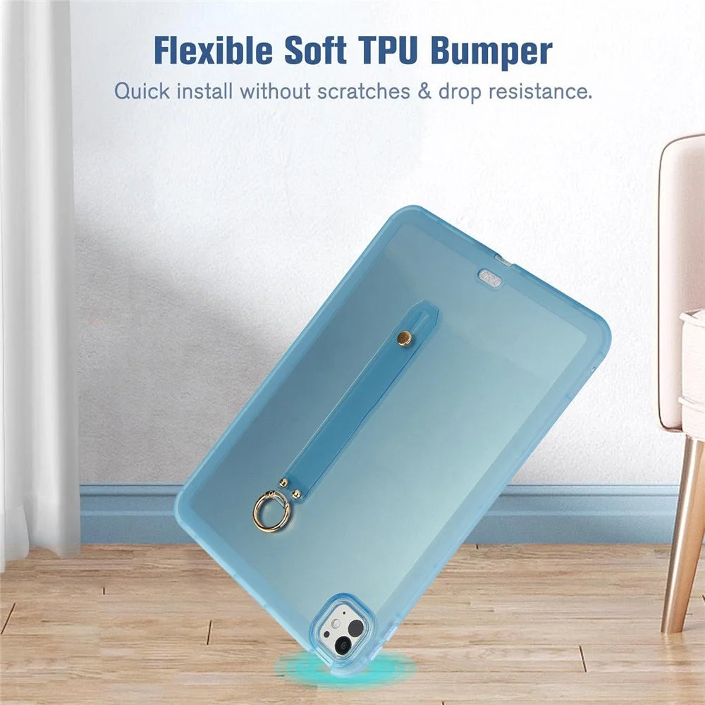 For iPad Pro 11 (2025) / 11 (2024) Case Shockproof TPU Tablet Cover with Wristband - Blue - 2