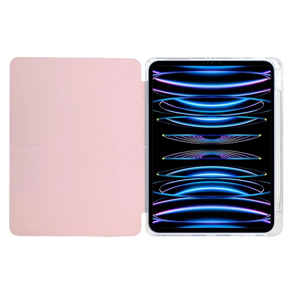 Tablet Case For iPad Pro 12.9 (2022)  /  (2021)  /  (2020)  /  (2018) Y-Fold Stand Glitter Leather TPU Acrylic Clear Cover - Rose Gold - 2